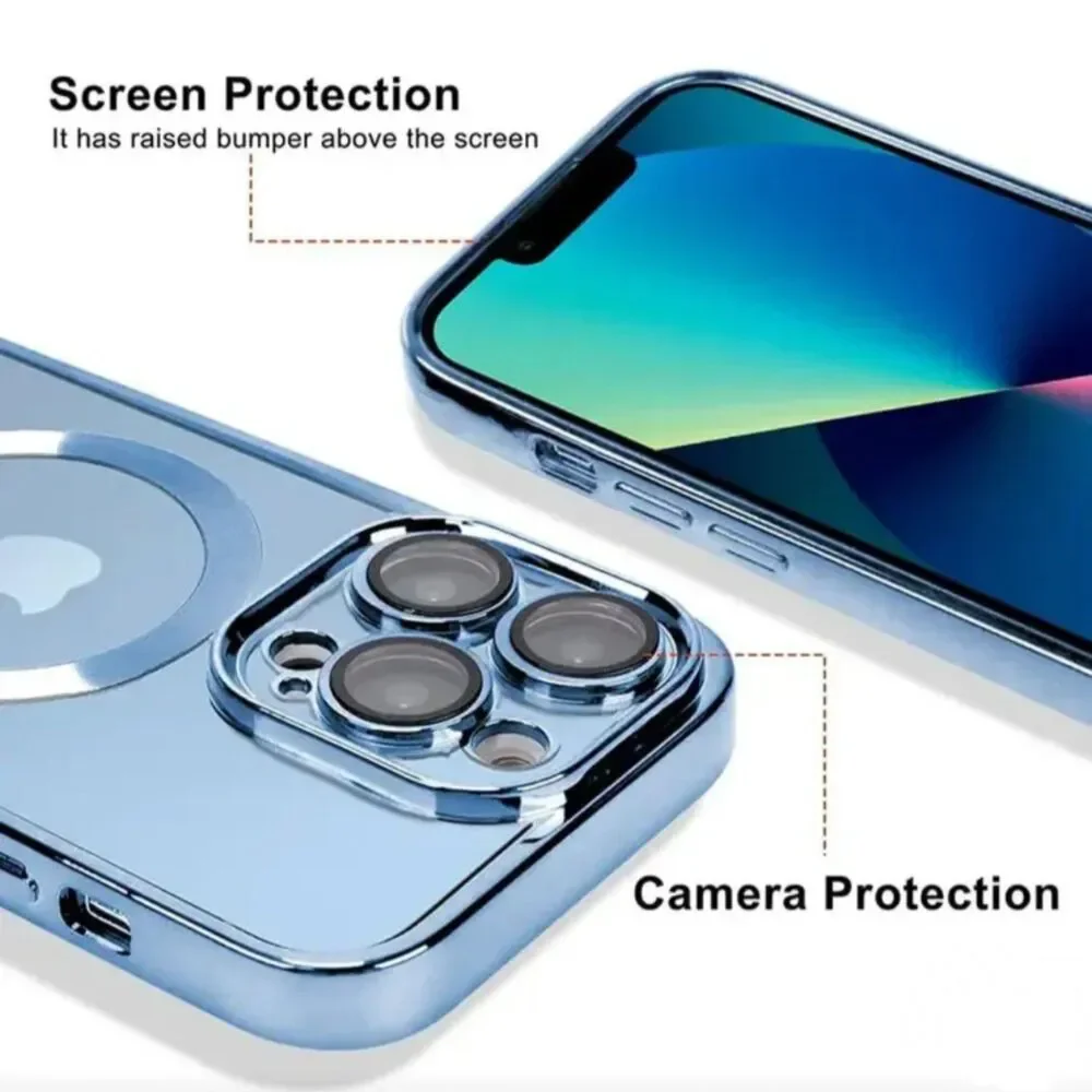 Transparent blue iPhone 15 case with‎ build in Magnetic Wireless charger